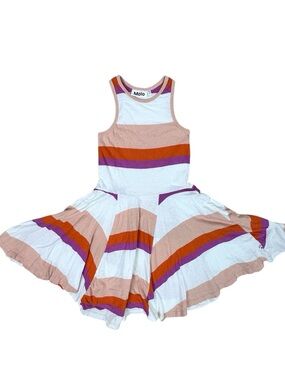 Molo Girls Striped Tank Dress in White, Peach, Orange & Purple